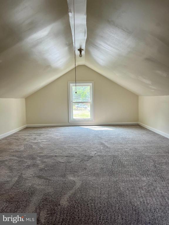 additional living space featuring lofted ceiling and carpet flooring