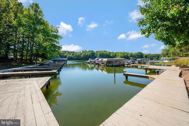 view of dock with a water view