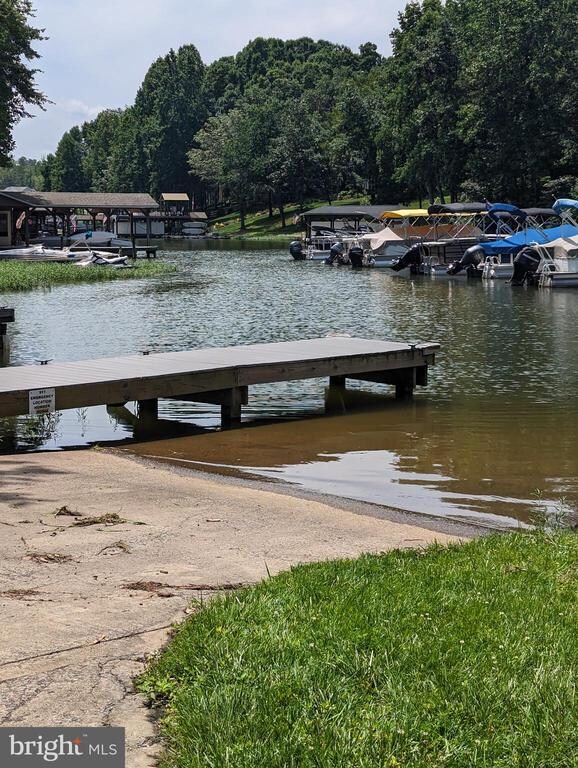 view of dock with a water view