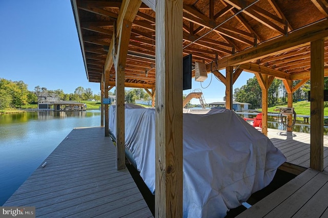 view of dock with a water view