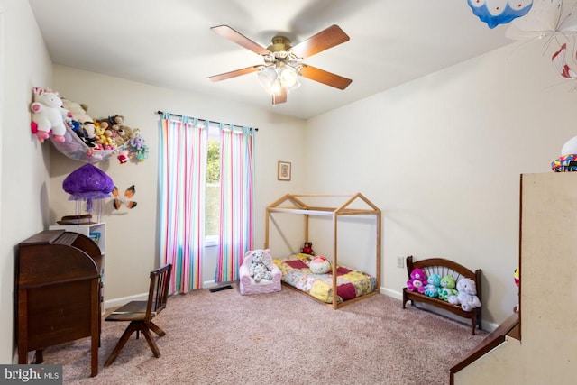 bedroom with carpet floors and ceiling fan