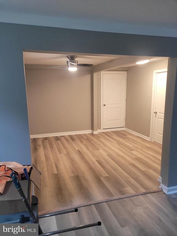 basement featuring hardwood / wood-style flooring