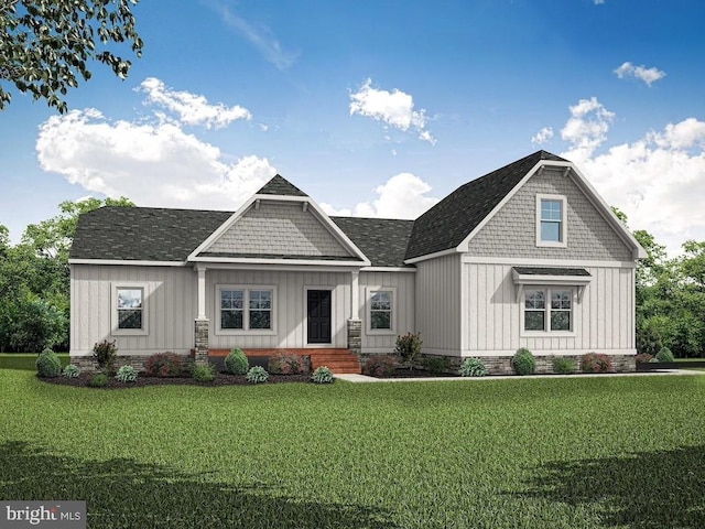 371 Glenmore Ln, Keswick, VA 22947 - view of front of home featuring a front lawn, board and batten siding, and roof with shingles