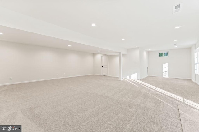 basement with light carpet