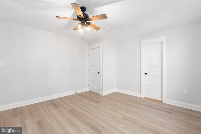 empty room featuring ceiling fan and light hardwood / wood-style floors