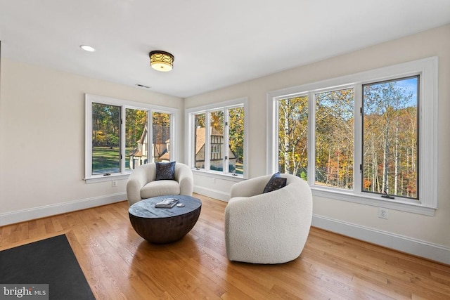 sitting room with wood-type flooring