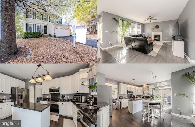 kitchen featuring pendant lighting, white cabinetry, a center island, and stainless steel appliances