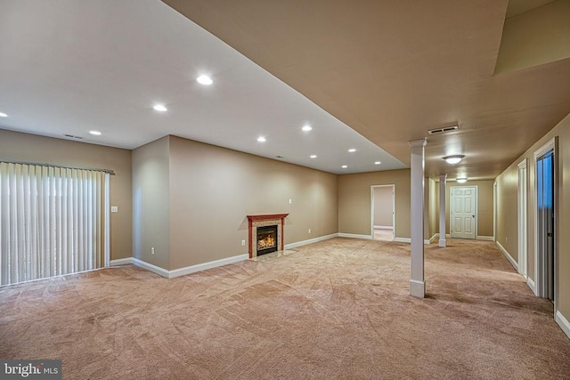 basement with light carpet