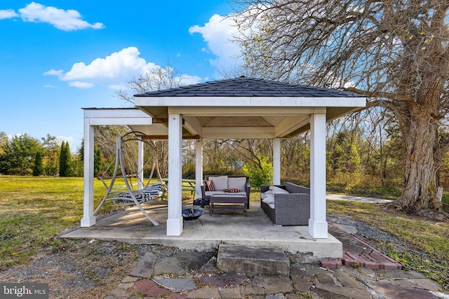 view of patio / terrace featuring a gazebo and an outdoor hangout area