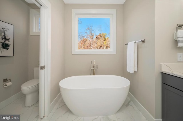 bathroom with vanity, toilet, and a bathing tub