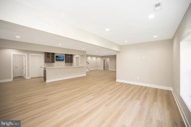 unfurnished living room with light wood-type flooring