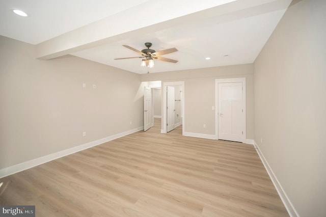 interior space with ceiling fan and light wood-type flooring