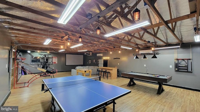 rec room with billiards and light wood-type flooring