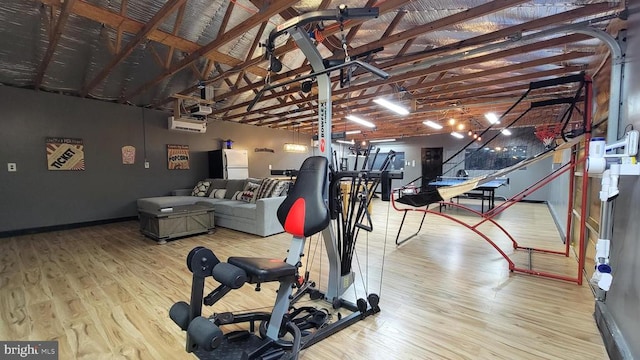 exercise room with hardwood / wood-style flooring