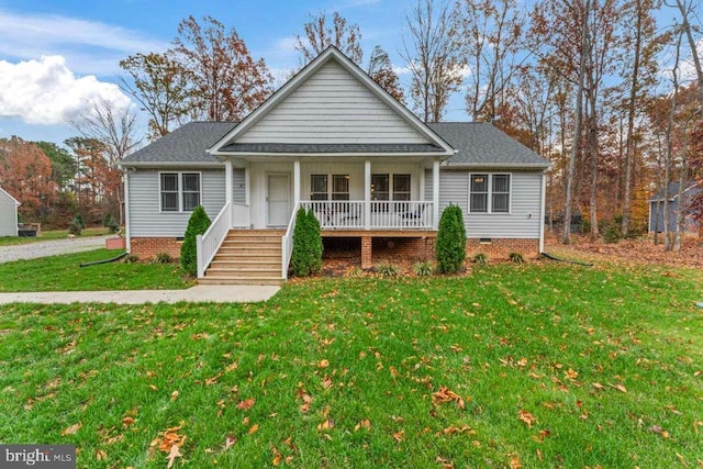 bungalow-style home featuring a front yard and a porch