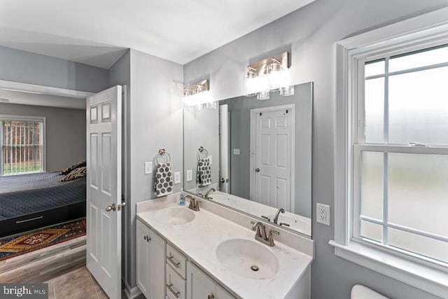 bathroom with wood-type flooring and vanity