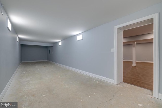 basement featuring light wood-type flooring