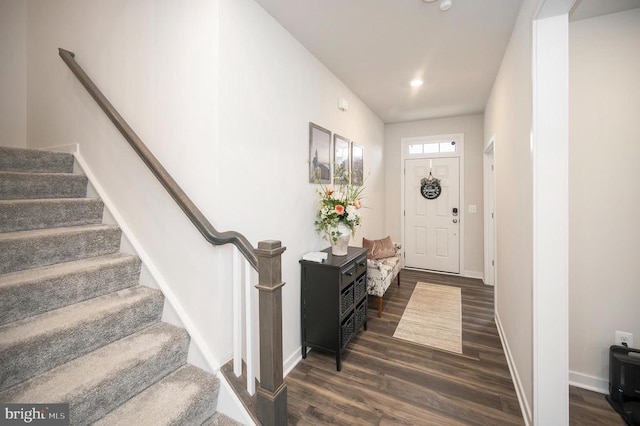 foyer entrance featuring dark hardwood / wood-style flooring