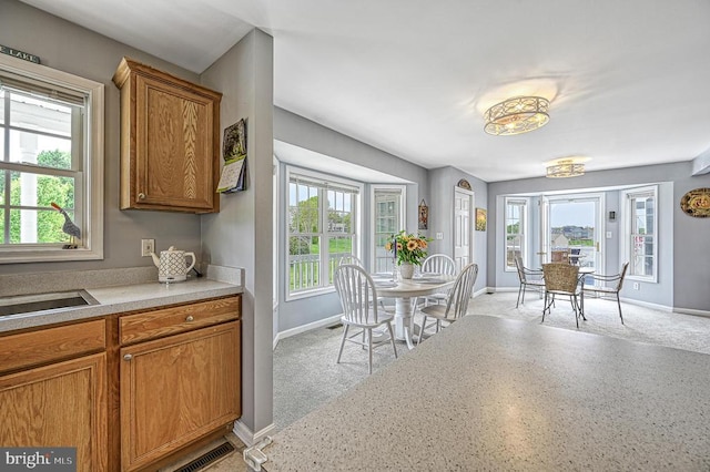 dining area with plenty of natural light and sink