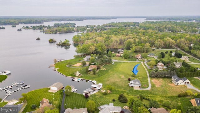 aerial view with a water view