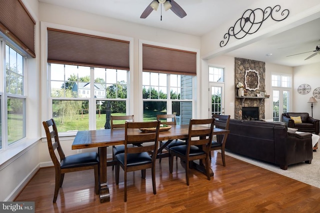 dining area featuring a wealth of natural light and ceiling fan