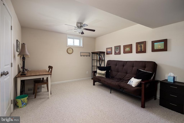 interior space with ceiling fan