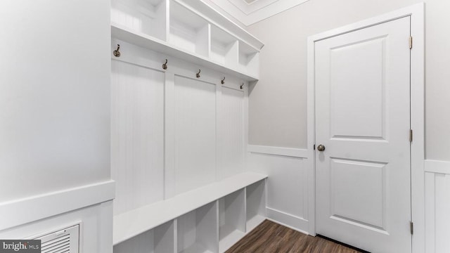 mudroom with dark hardwood / wood-style floors