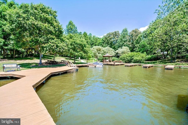 dock area featuring a water view