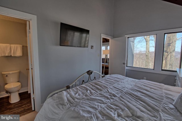 bedroom featuring ensuite bathroom and wood-type flooring