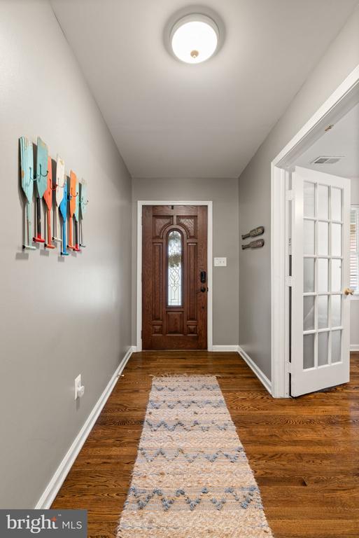 foyer entrance with plenty of natural light and dark hardwood / wood-style floors