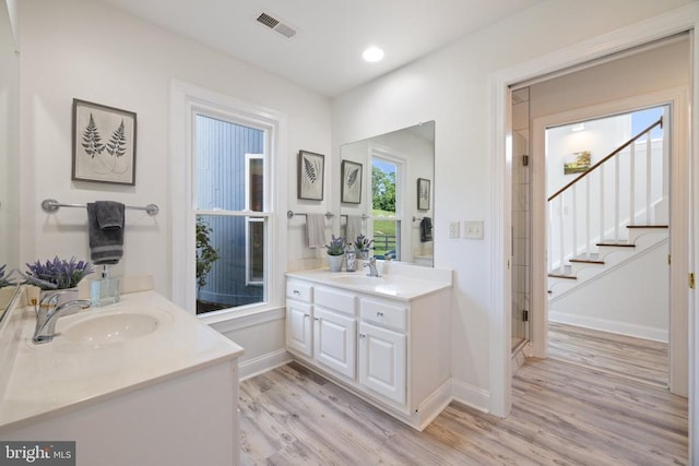 bathroom featuring vanity and hardwood / wood-style flooring