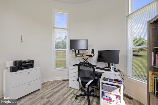 office space featuring light wood-type flooring