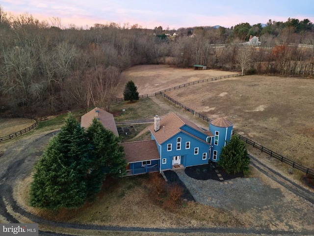 view of aerial view at dusk