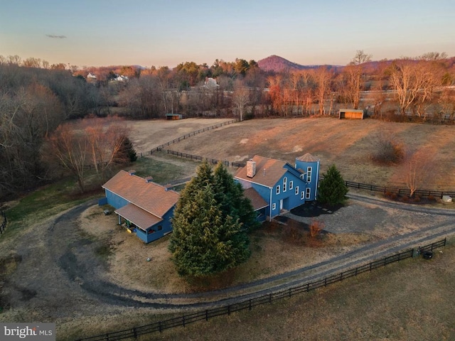 aerial view at dusk with a rural view