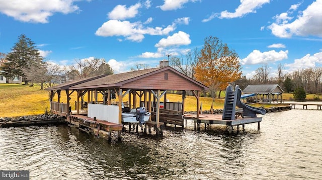 dock area featuring a water view