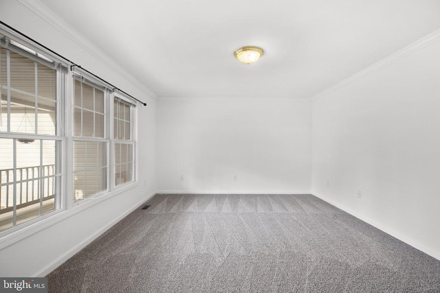 unfurnished room featuring carpet and ornamental molding