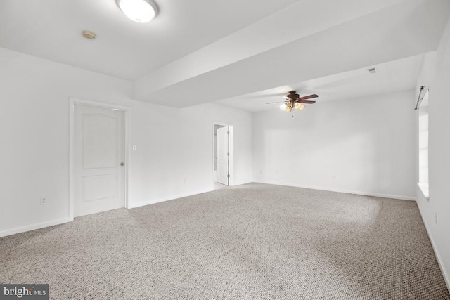 spare room featuring ceiling fan and carpet