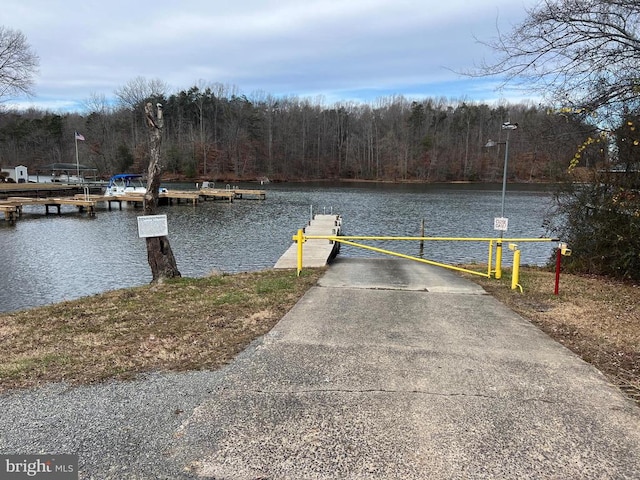 view of dock with a water view