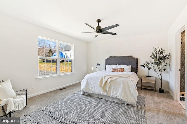 bedroom featuring carpet and ceiling fan