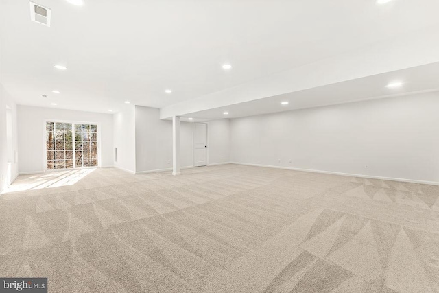 basement with light carpet