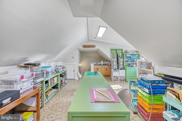 playroom with lofted ceiling