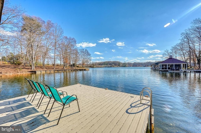 view of dock with a water view