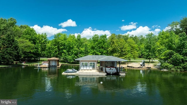 dock area with a water view