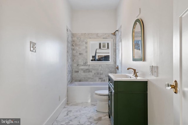 full bathroom featuring vanity, toilet, and tiled shower / bath