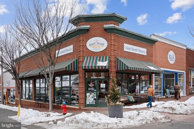 view of snow covered building