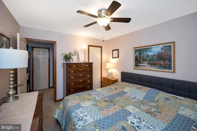 bedroom with carpet flooring and ceiling fan