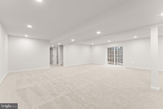 basement with light carpet