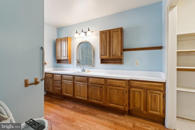 bathroom featuring vanity and hardwood / wood-style floors