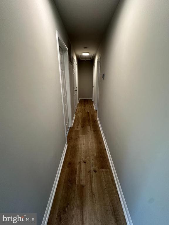 hall with hardwood / wood-style flooring