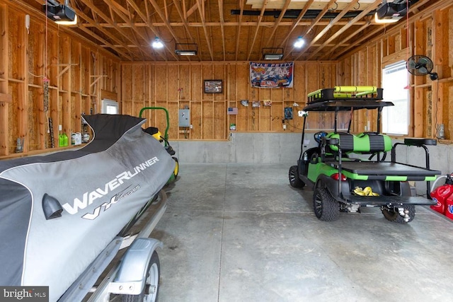 garage with a garage door opener